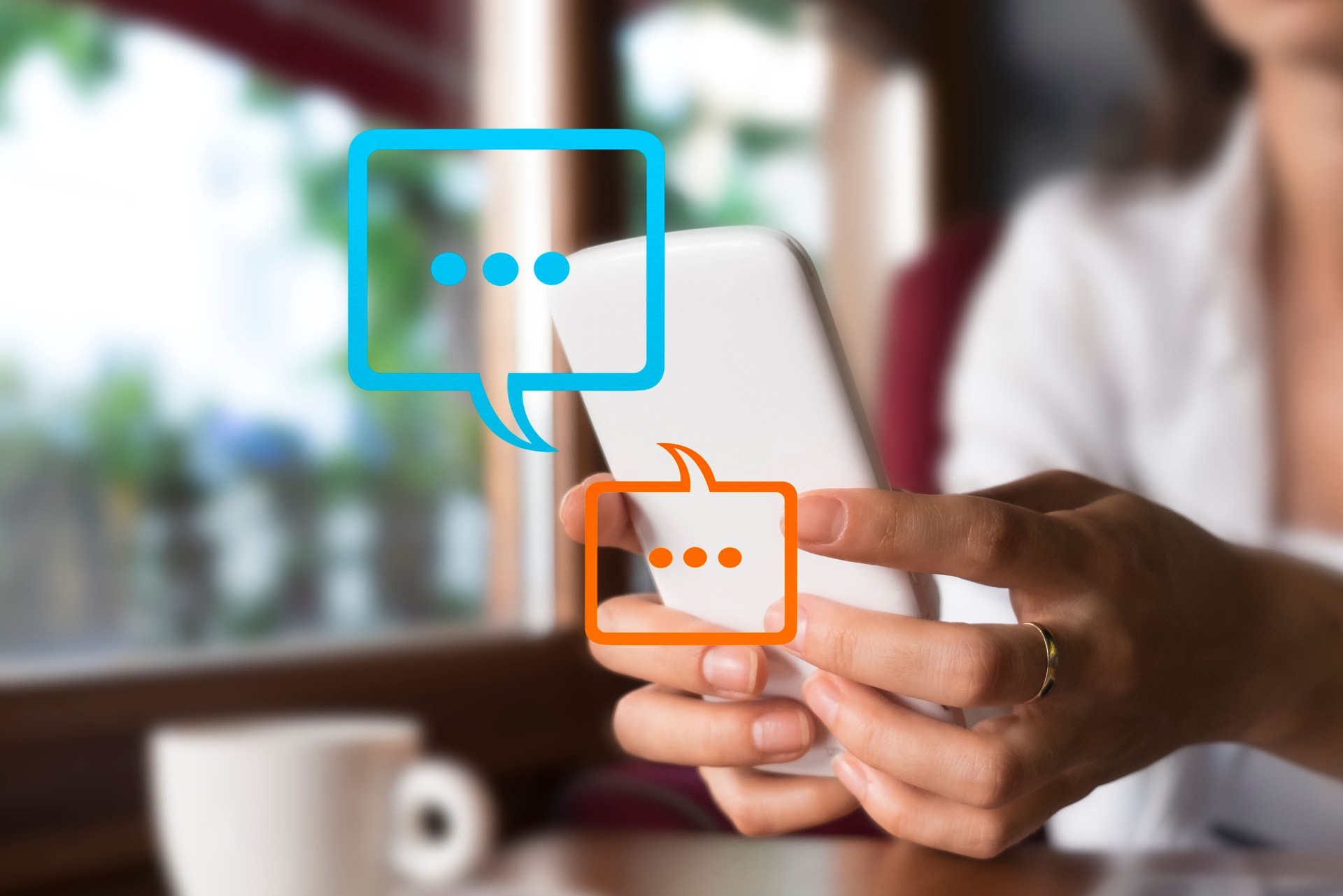 Women's hand typing on mobile smartphone, Live Chat Chatting on application Communication Digital Web and social network Concept.
