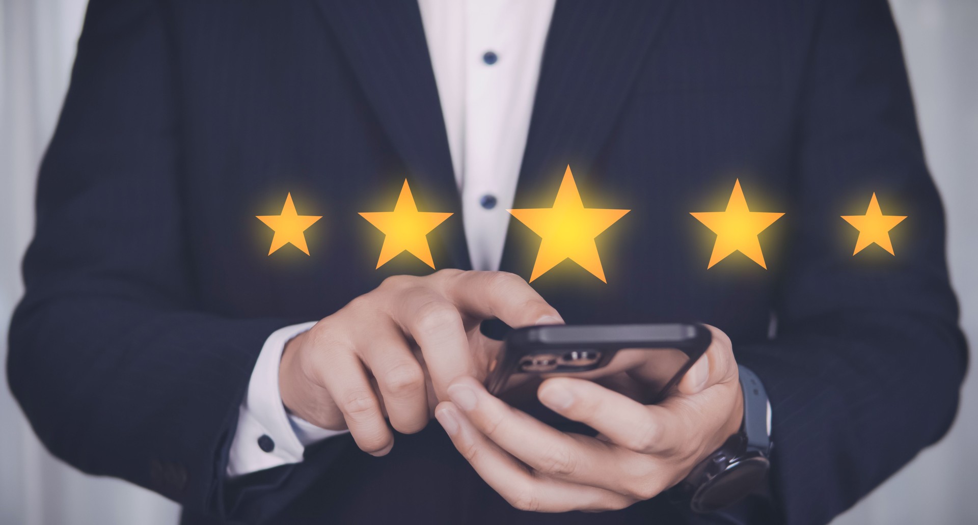 5star concept of testimonial and review, people use smartphone for review rating online on application.